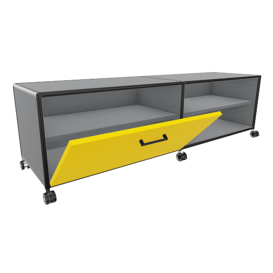 Bosse TV-Board Black Edition Höhe 1 OH Breite 160 cm in Le Corbusier mit Klappe und offenen Fach offen