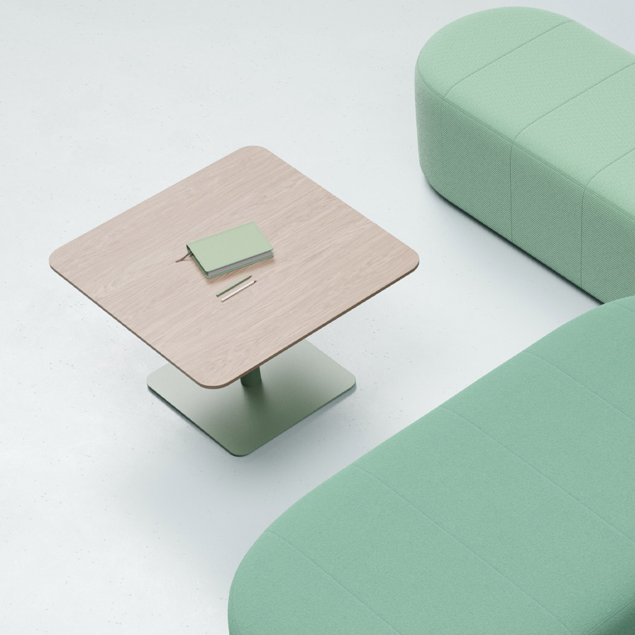 Profim Revo Couchtisch C75 Platte Furnier Esche NA Gestell RAL6021 grün