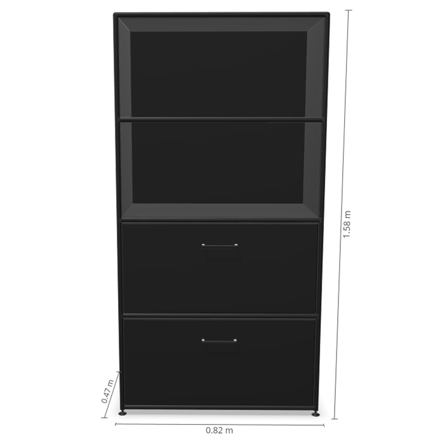Bosse Modul Space Kombiregal - unten 2 Klappen - oben 2 offene Regalfächer - schwarz