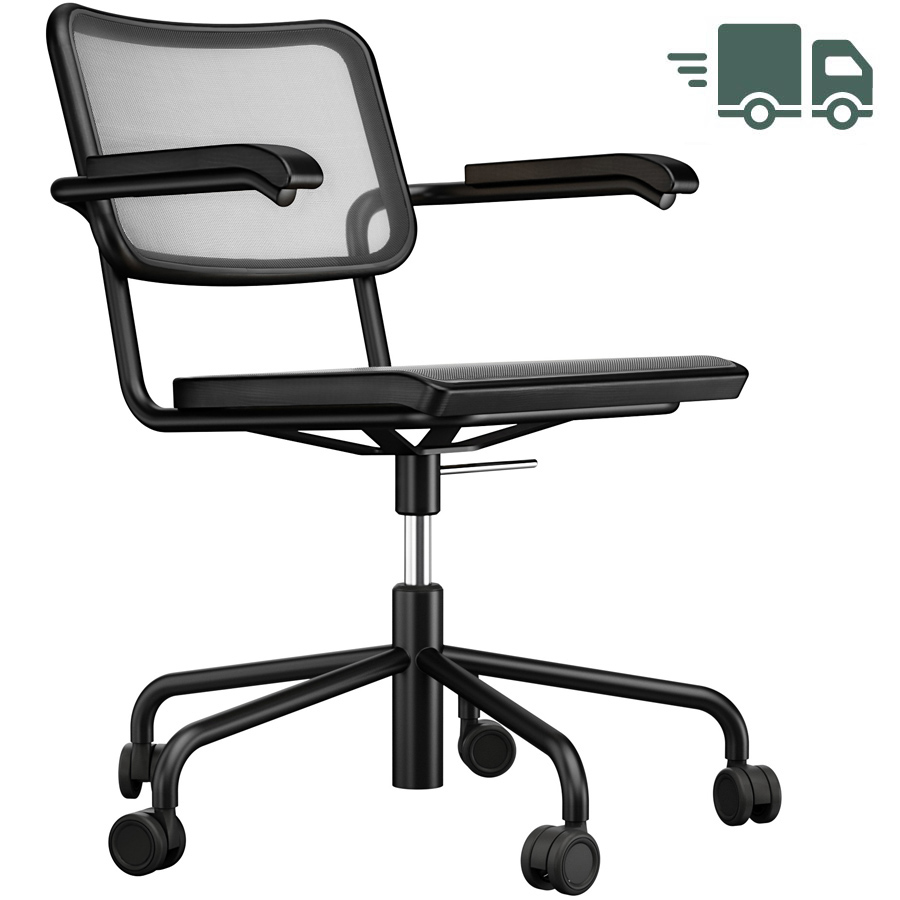 THONET Drehsessel S 64 NDR Netzbespannung mit Armlehnen - Fußkreuz schwarz