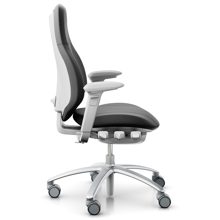 RH Mereo 220 silver-grey mit hoher Rückenlehne und Armlehnen - Leder schwarz - Seitenansicht