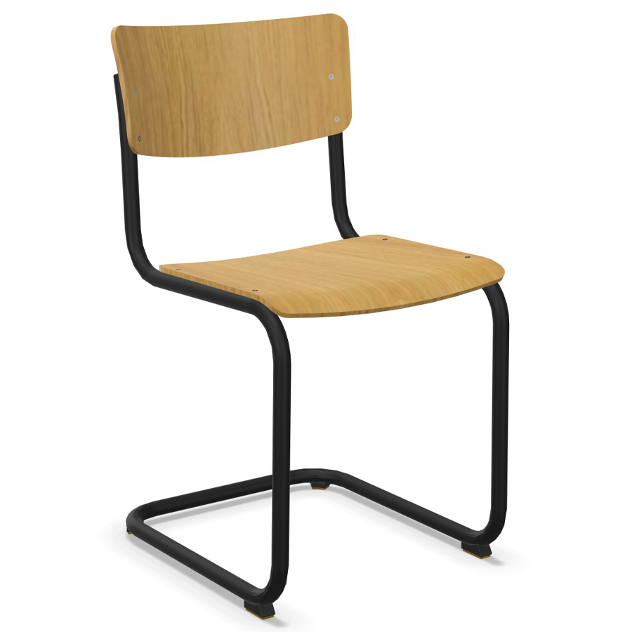 THONET Stahlrohr-Freischwinger S 43 Edelholz Eiche - Gestell schwarz