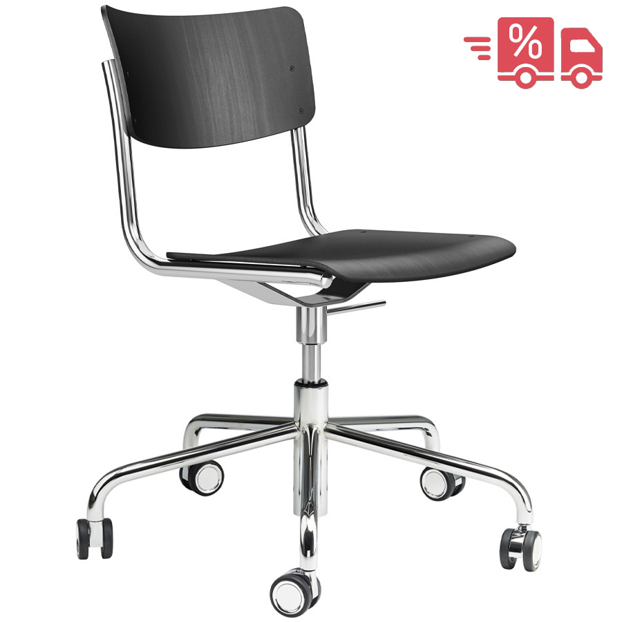 THONET Drehsessel S 43 DR schwarz - Gestell und Rollen verchromt