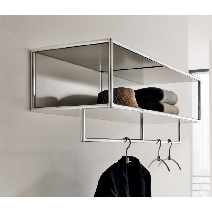 Bosse Wandgarderobe | Chrom | Melamin weiß | 100 cm | Kleiderbügel nur Deko