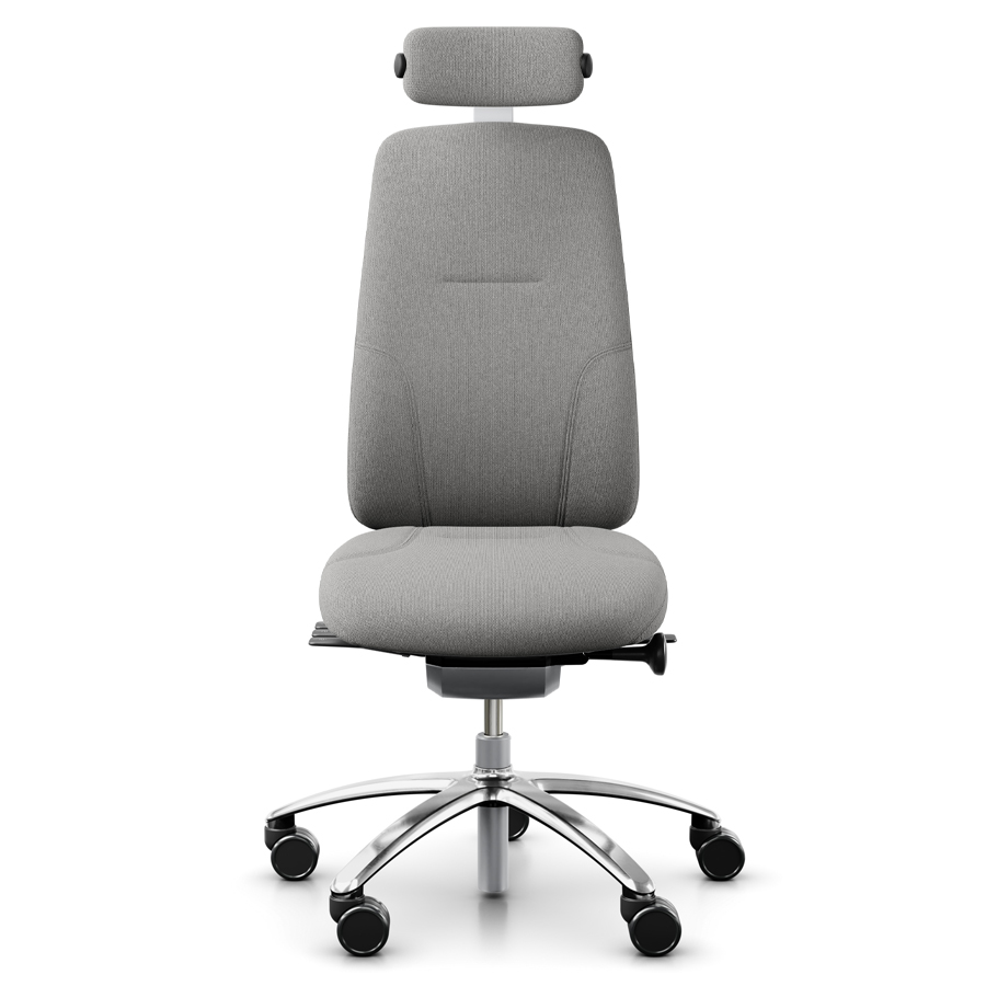 rh Logik 220 silver | Nackenstütze | Bezug Cura grau | Fußkreuz Alu poliert | Front