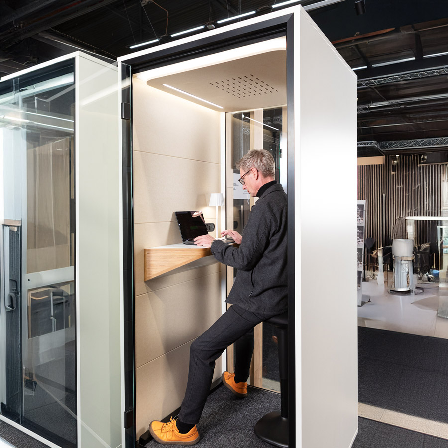 RWH Telefonbox anthrazit, Rahmen weiß, Innenverkleidung Kaffee - mit Glasrückwand