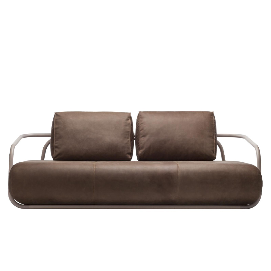 THONET 2002 Bugholzsofa mit Armlehnen - Leder braun