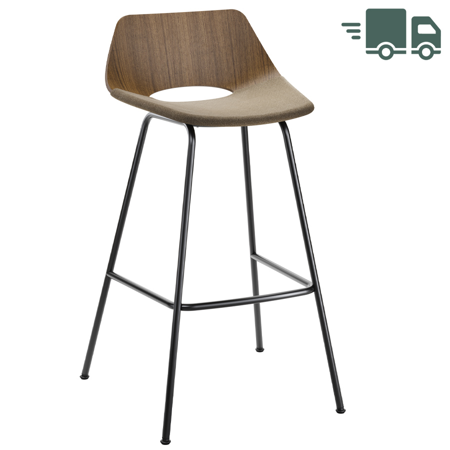 THONET S 661 SPVH Stahlrohrhocker Nussbaum - Sitzfläche gepolstert - Gestell schwarz matt