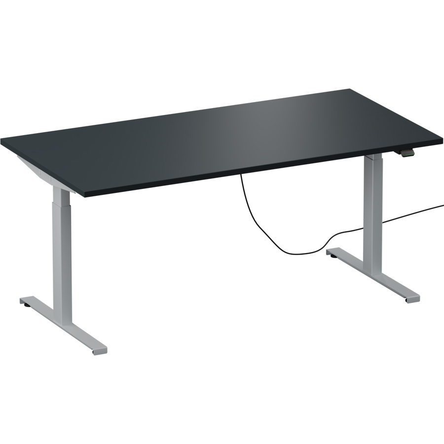 Schreibtisch NewWORK - Gestell silber - Platte Vulkanschwarz