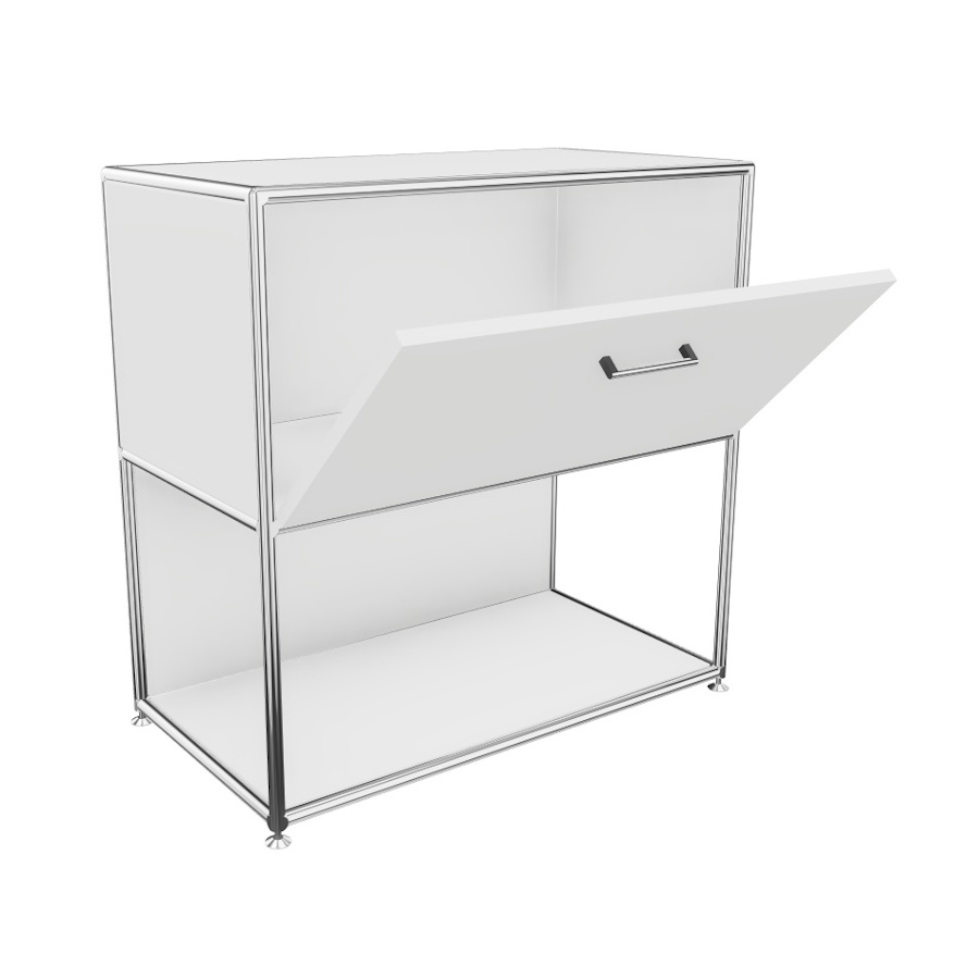 Bosse Lowboard Chrom Höhe 2 OH Breite 80 cm  in Melamin Weiß unten offen mit Klappe offen