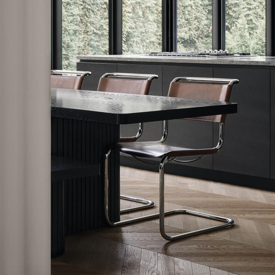 THONET Stahlrohr-Freischwinger S 33 Sitz und Rücken Kernleder schokobraun  - Gestell chrom