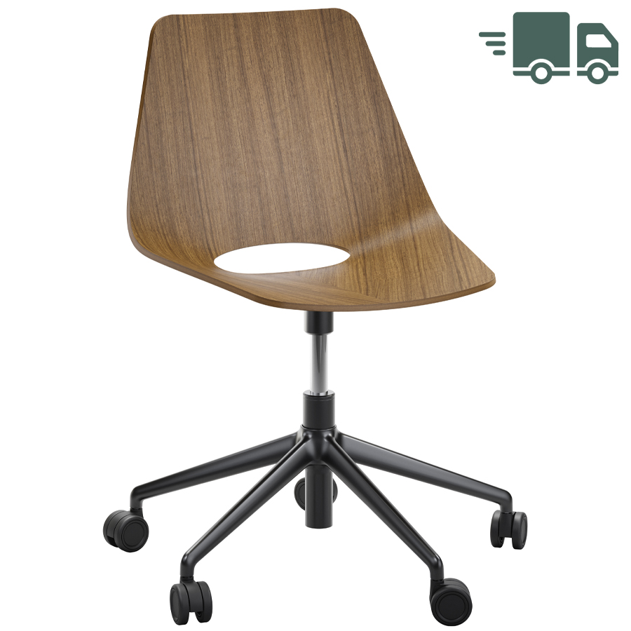 THONET S 661 DR Formholz-Stuhl - Fußkreuz mit Rollen - Edelholz Nussbaum - Gestell schwarz matt