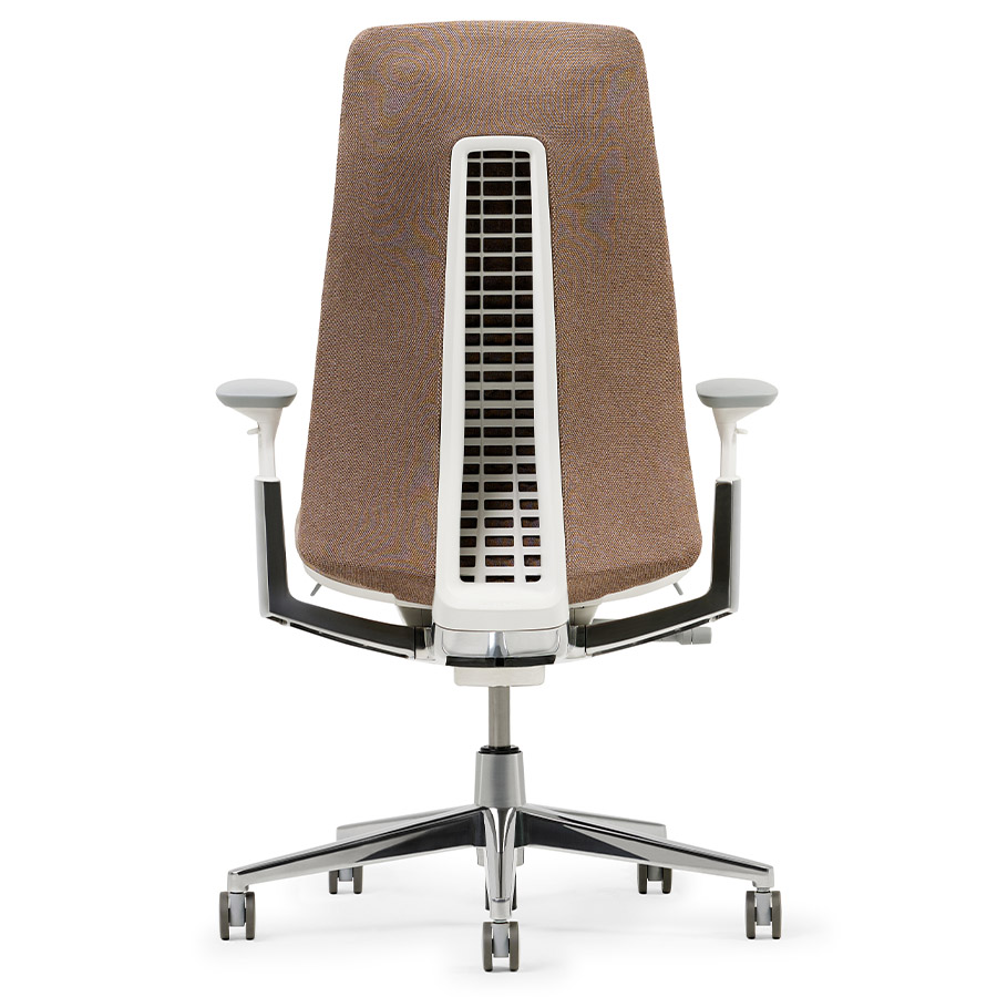 HAWORTH Fern Digital Knit Dune Rose mit Gestell weiß, 4D-Armlehnen und Fußkreuz Aluminium poliert