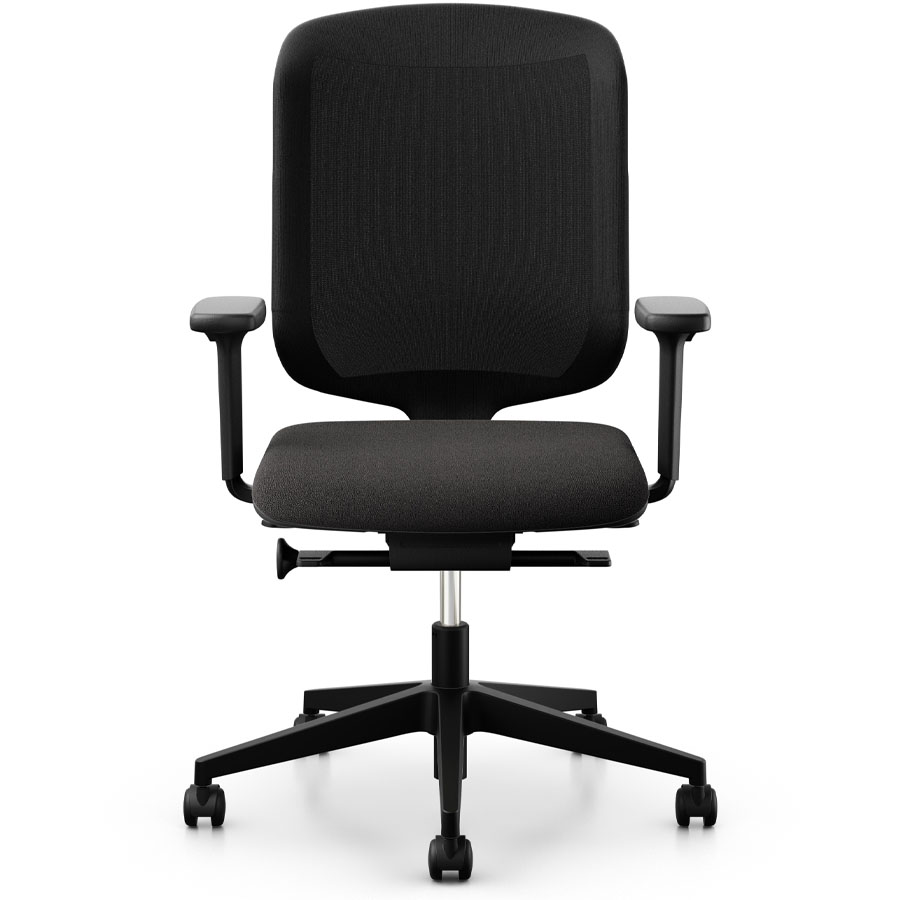 Giroflex 434 mit Armlehnen schwarz und Aluminium-Fußkreuz - Frontansicht