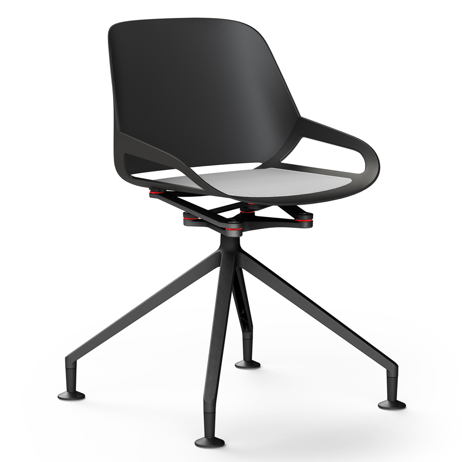 Aeris Numo Fußkreuz schwarz mit Gleiter - Sitzschale u. Kinematik schwarz - Sitzkissen grau