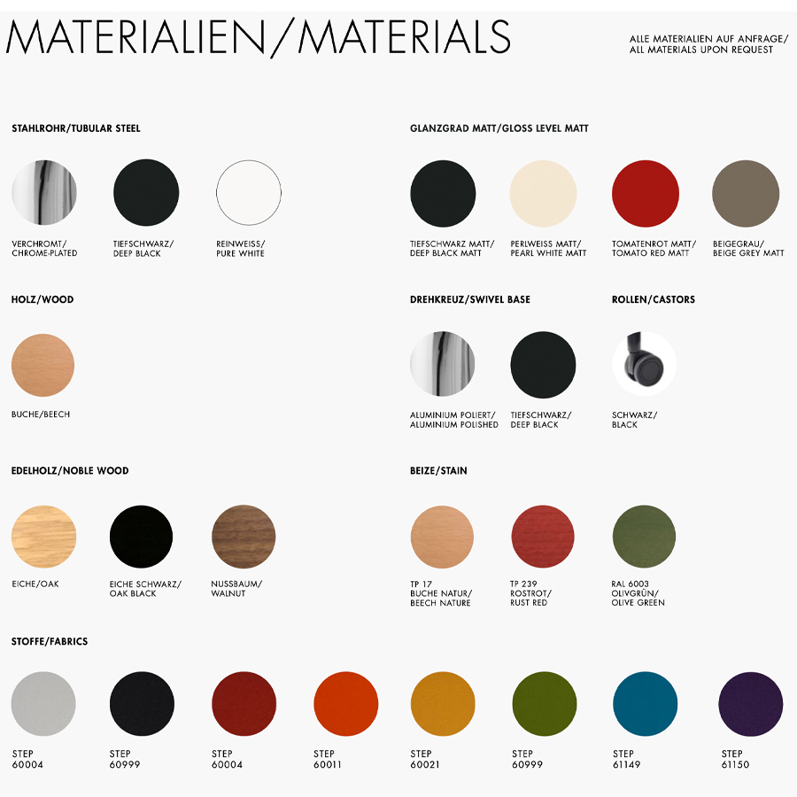 Übersicht Materialien - THONET S 661-Reihe