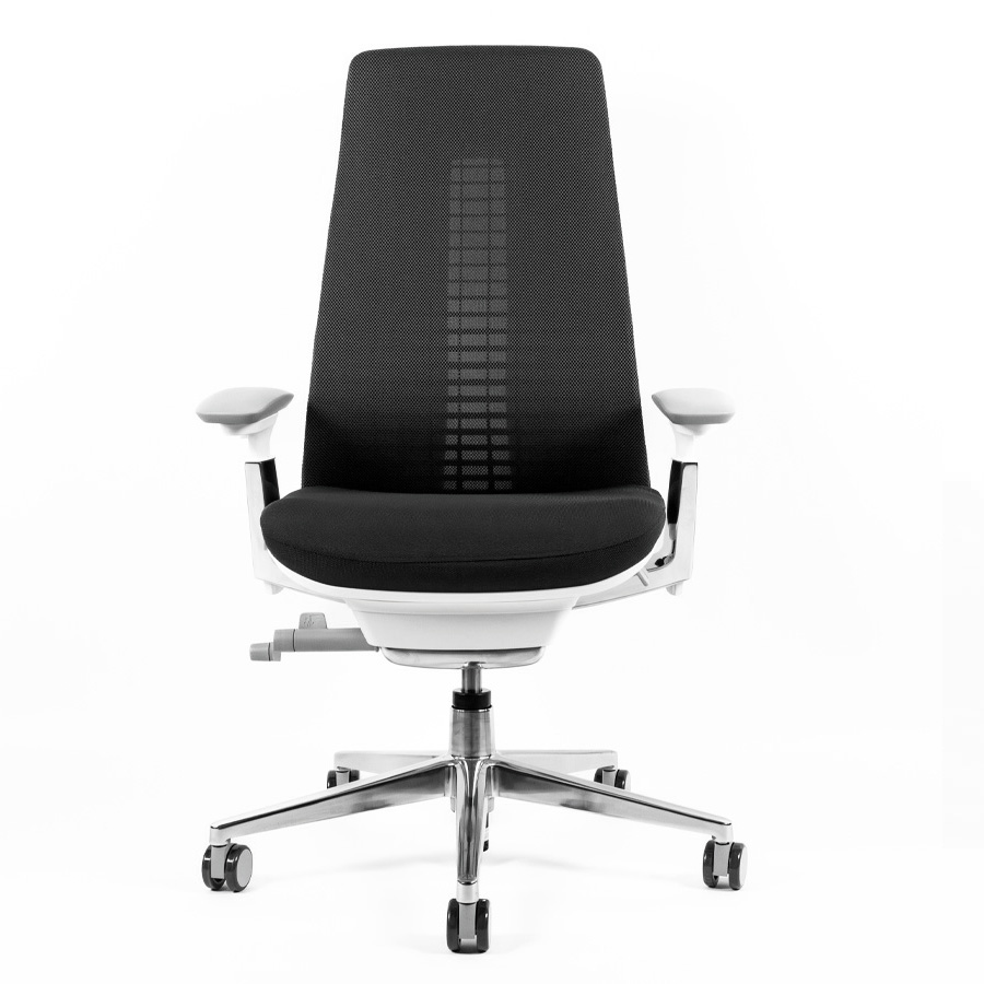 HAWORTH Fern Bürostuhl | Bis 150 kg | Netzrücken | Grau | Rahmen Snow | Frontansicht