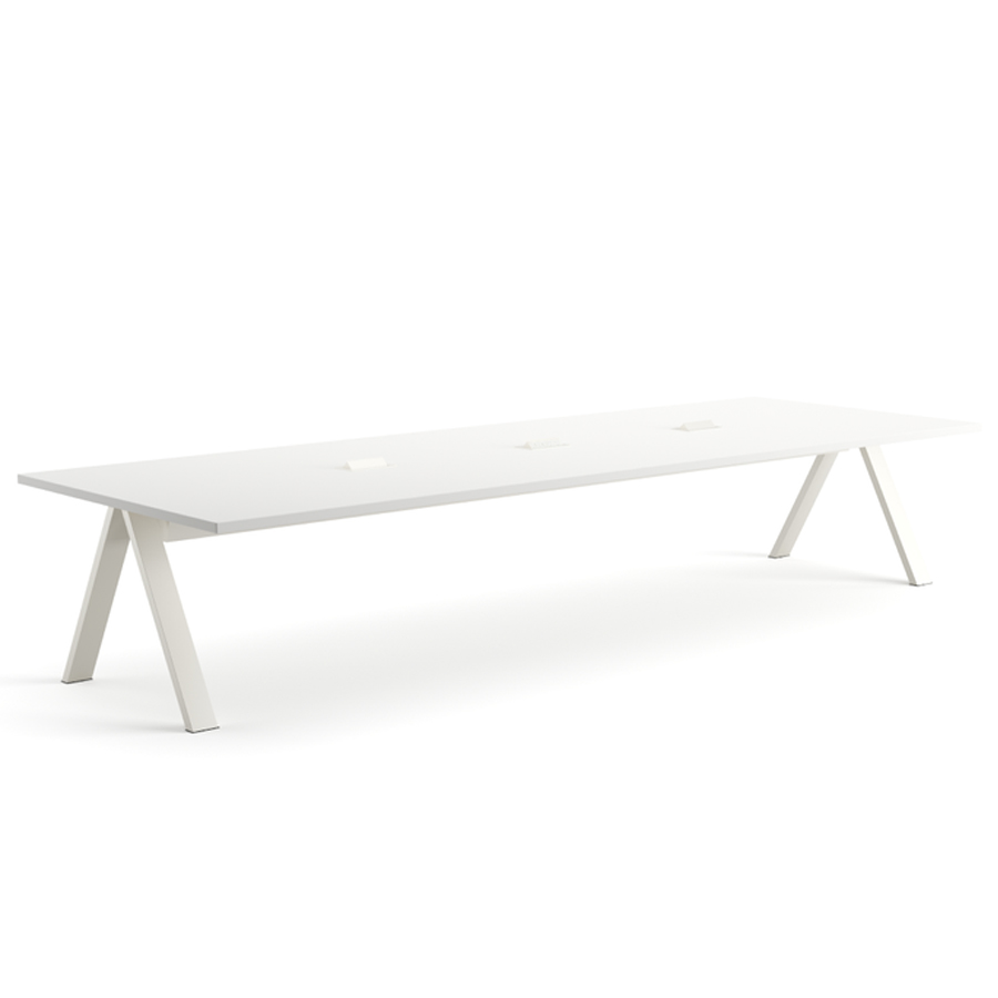 Arper Cross Tisch Höhe 74 cm in Fenix weiß mit Kabeldurchlass auf Anfrage