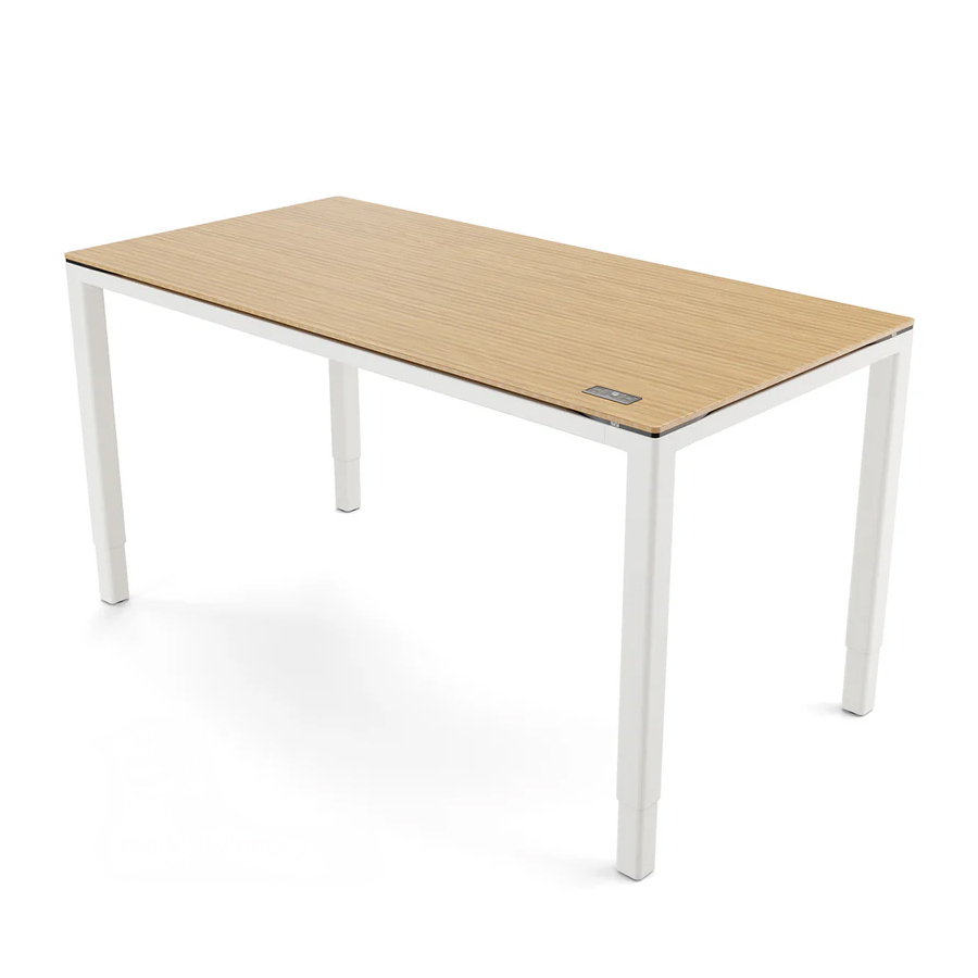 Yaasa Desk Four Tisch Gestell weiß, Tischplatte Bambus, Größe 160 x 80 cm mit integrierten Bedienelement