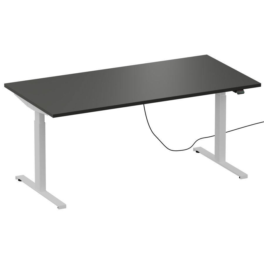 Schreibtisch NewWORK elektrisch höhenverstellbar - Gestell weiß - Platte Dunkelanthrazit