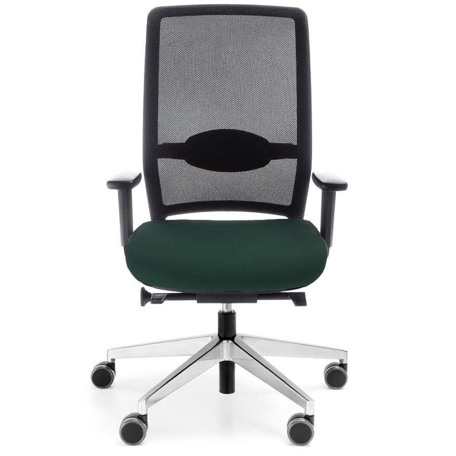 Profim Veris Net Netzrücken schwarz - Sitzbezug Next NX-11 grün - Alufußkreuz poliert - Front