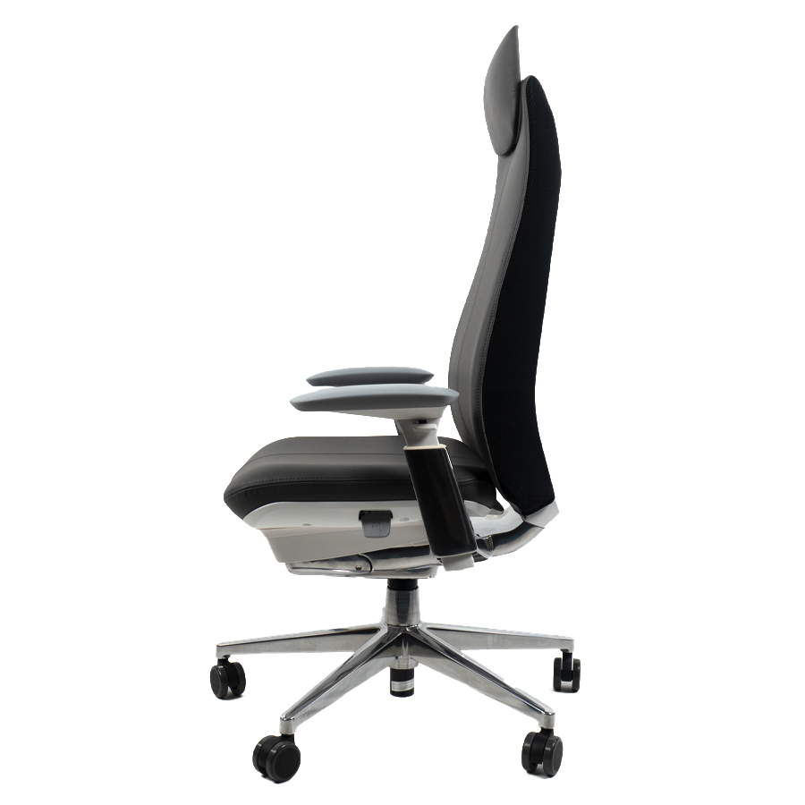 Haworth Fern Bezug Leder grau | Kopfstütze | 1D Armlehnen | Fußkreuz Aluminium poliert