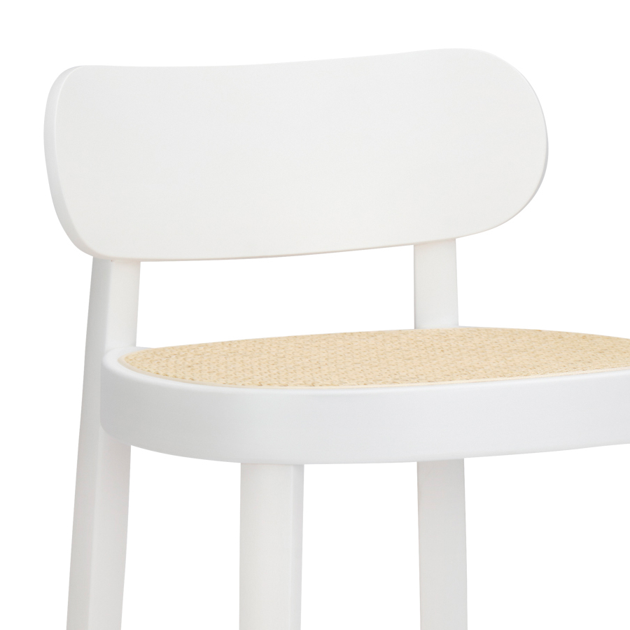 THONET 118 H Barhocker Buche gebeizt weiß lasiert mit Rohrgeflecht-Sitz - Nahaufnahme