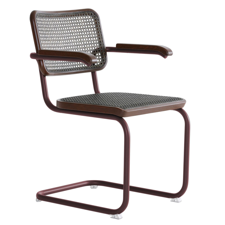 THONET S 64 V Dark Melange rotbraun | Stahlrohr-Freischwinger mit Armlehnen | Gestell rotbraun