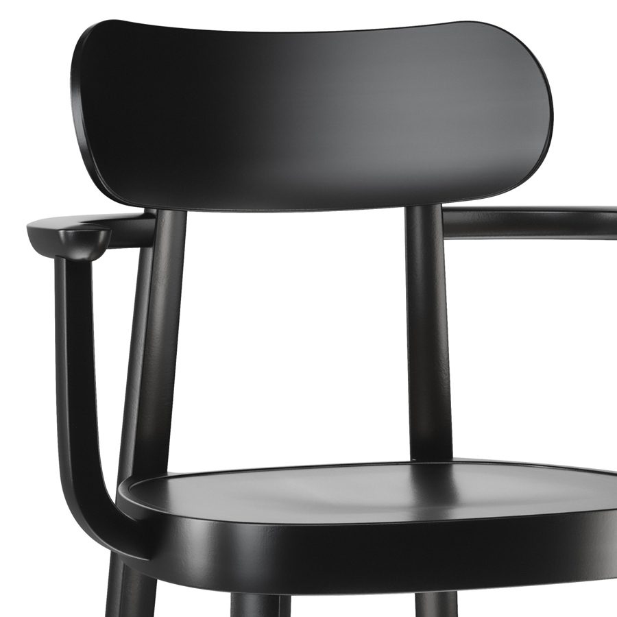 THONET 118 MF Holzstuhl mit Muldensitz u. Armlehnen Buche gebeizt schwarz - Nahaufnahme