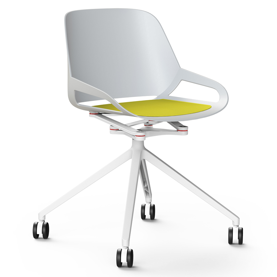 Aeris Numo Fußkreuz Rollen weiß - Sitzschale u. Kinematik weiß - Sitzkissen gelb