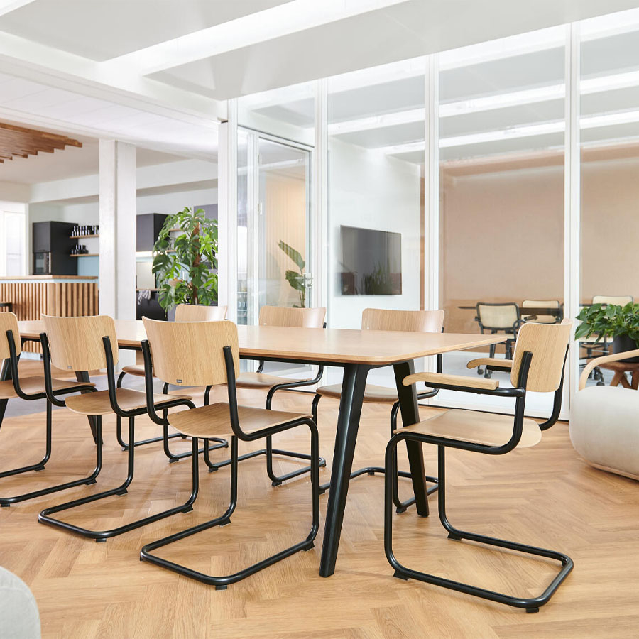 THONET Stahlrohr-Freischwinger S 43 Edelholz Eiche - Gestell schwarz