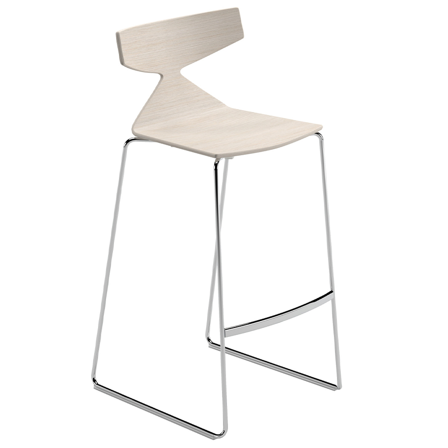 Arper Saya Barhocker mit Sitzschale in Holz Weiß und Gestell verchromt Höhe 75 cm