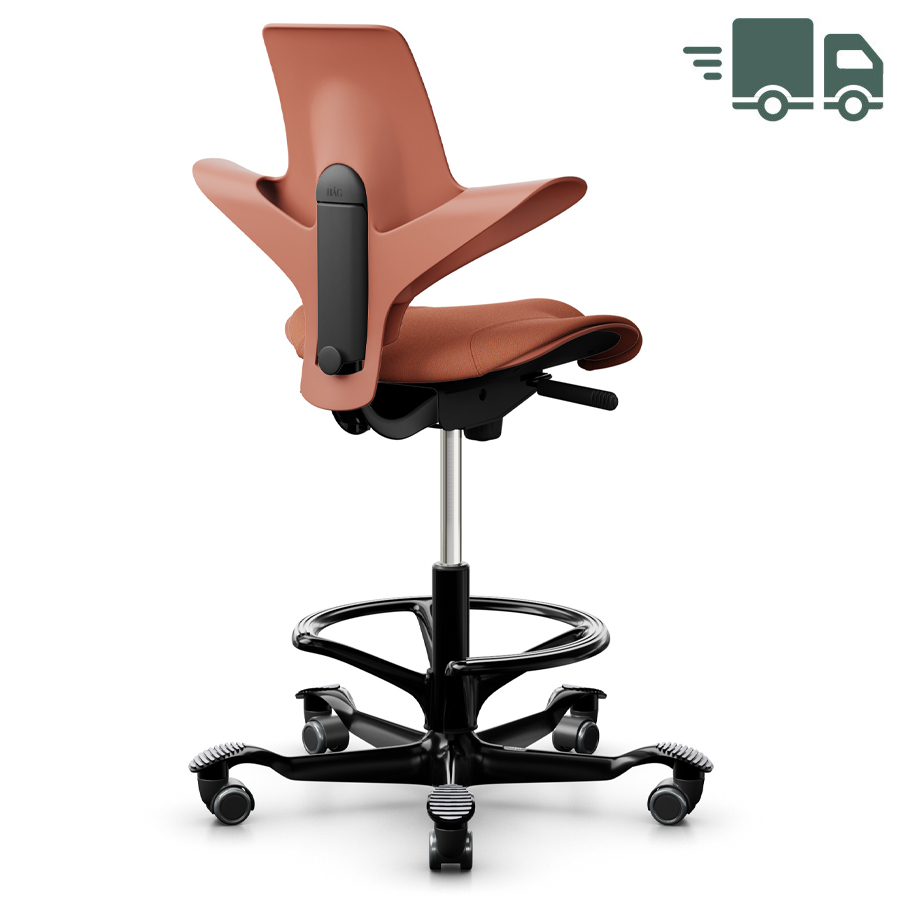 HAG CAPISCO PULS 8020 | Stehhilfe mit Fußring | Farbe Rosehip | Sitzfläche coral | Gestell schwarz