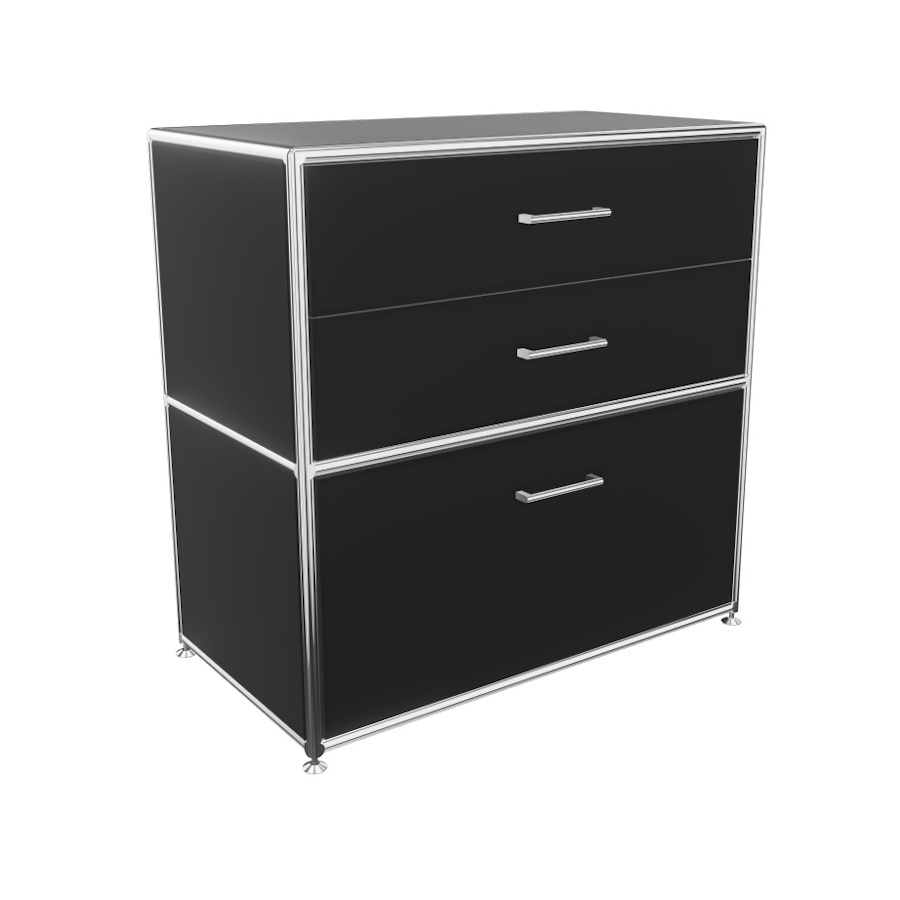 Bosse Regal Chrom 2 OH Breite 80 cm mit 3 Schüben in Melamin Schwarz