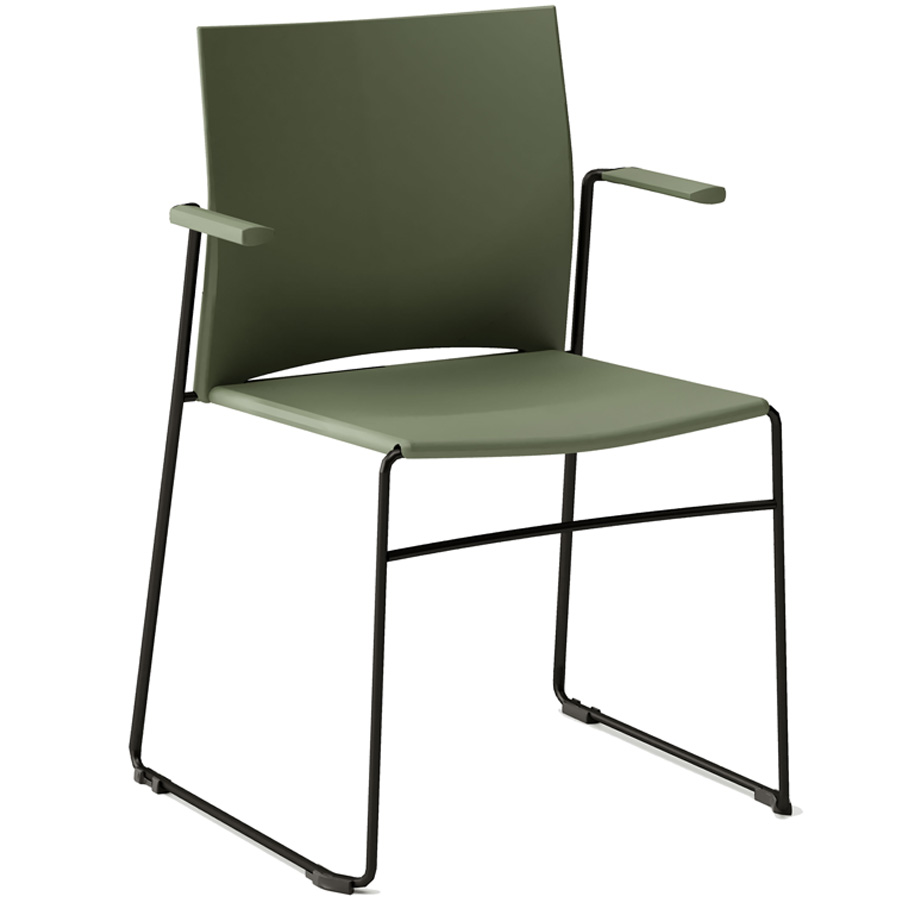 Profim Ariz 550V Kunststoff olivgrün - mit Armlehnen - Gestell schwarz pulverlackiert