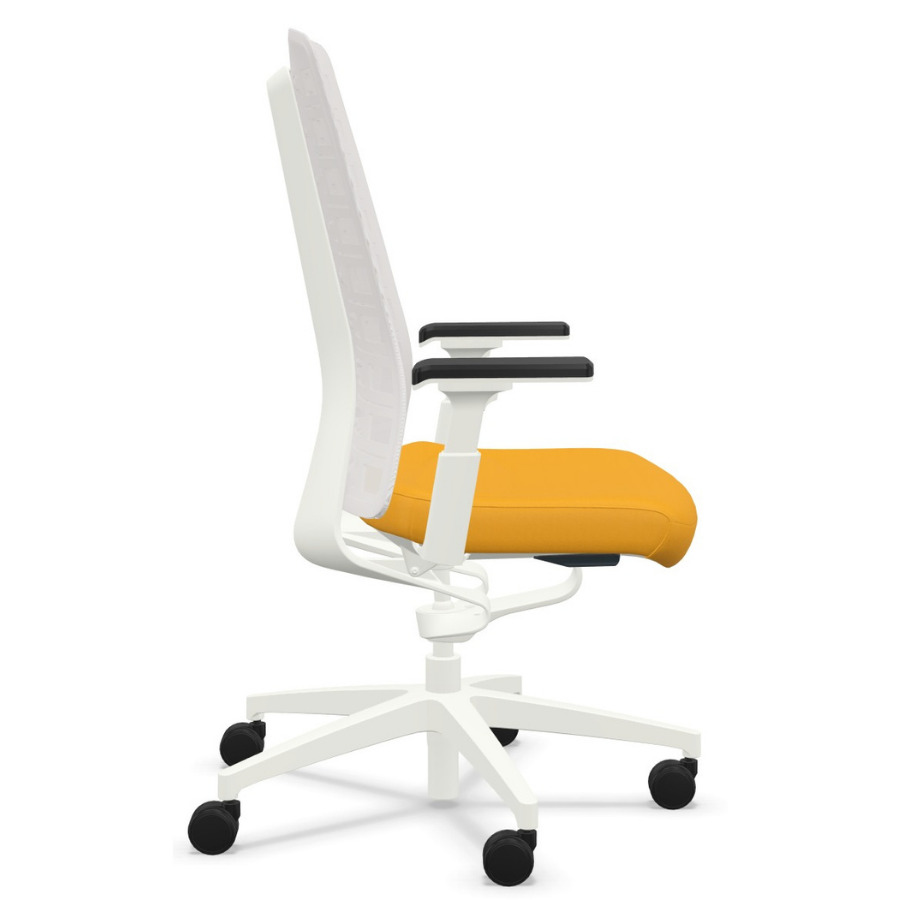 Interstuhl PUREis3 PU213 Bürostuhl maisgelb mit Netzrücken Farbe blaugrau 3D-Armlehnen - Seitenansicht