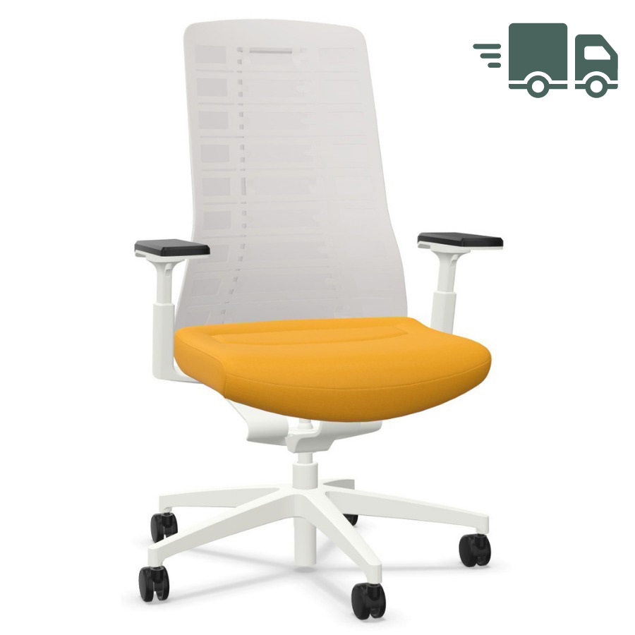 Interstuhl PUREis3 PU213 Bürostuhl weiß mit Netzrücken Farbe maisgelb 3D-Armlehnen - schnell geliefert
