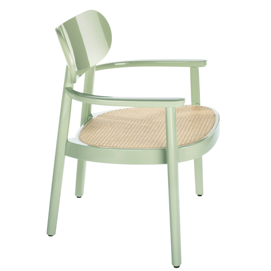 THONET 119 F Holzstuhl mit Armlehnen u. Rohrgeflecht-Sitz hochglanz mint - Seitenansicht
