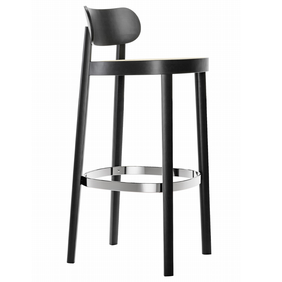 THONET 118 H Barhocker Buche gebeizt schwarz mit Rohrgeflecht - Seitenansicht