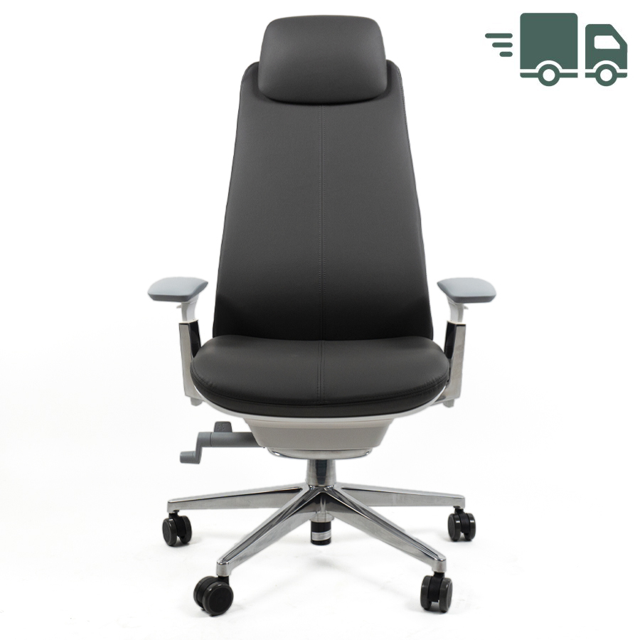 Haworth Fern Bezug Leder grau | Kopfstütze | 1D Armlehnen | Fußkreuz Aluminium poliert