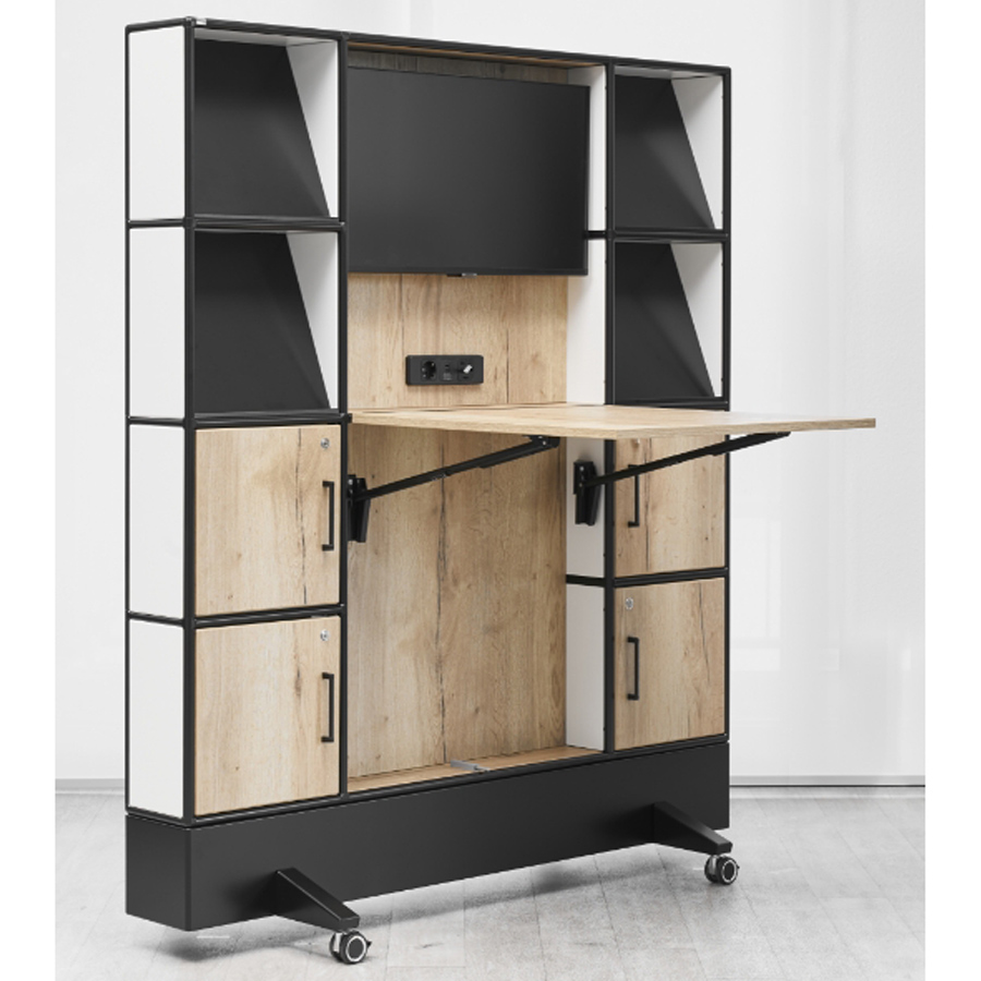 BOSSE Modul Space - Mobile Workstation - Schrägansicht (TV im Lieferumfang nicht enthalten)