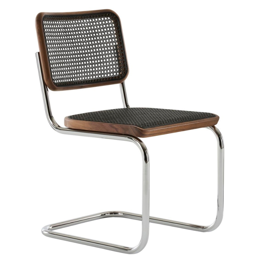 THONET S 32 V | Dark Melange Nussbaum Pure Materials | Stahlrohr-Freischwinger | Gestell verchromt