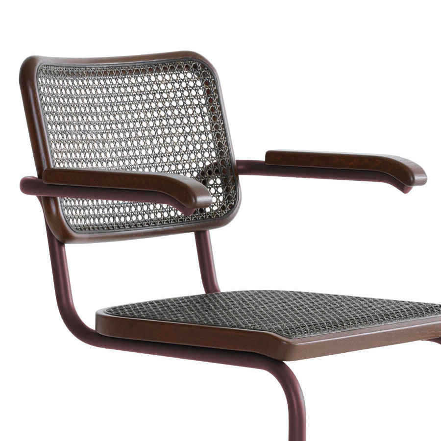 THONET S 64 V Dark Melange rotbraun | Stahlrohr-Freischwinger mit Armlehnen | Gestell rotbraun | Nahaufnahme