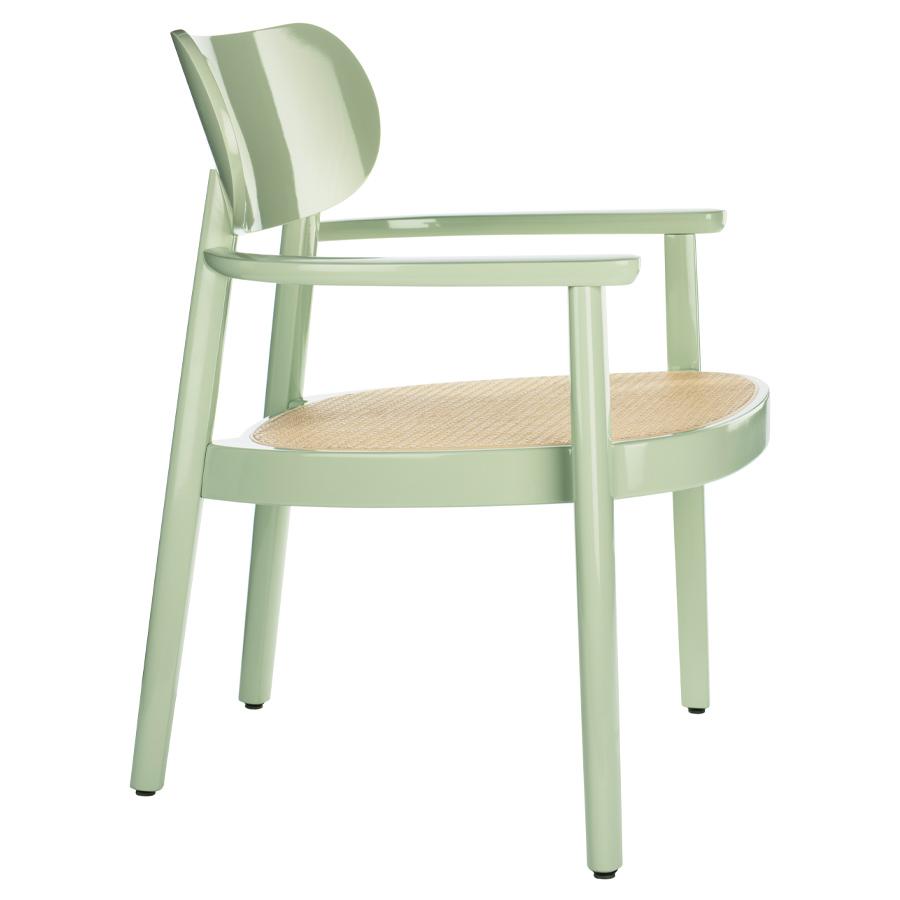 THONET 119 F Holzstuhl mit Armlehnen u. Rohrgeflecht-Sitz hochglanz mint - Seitenansicht