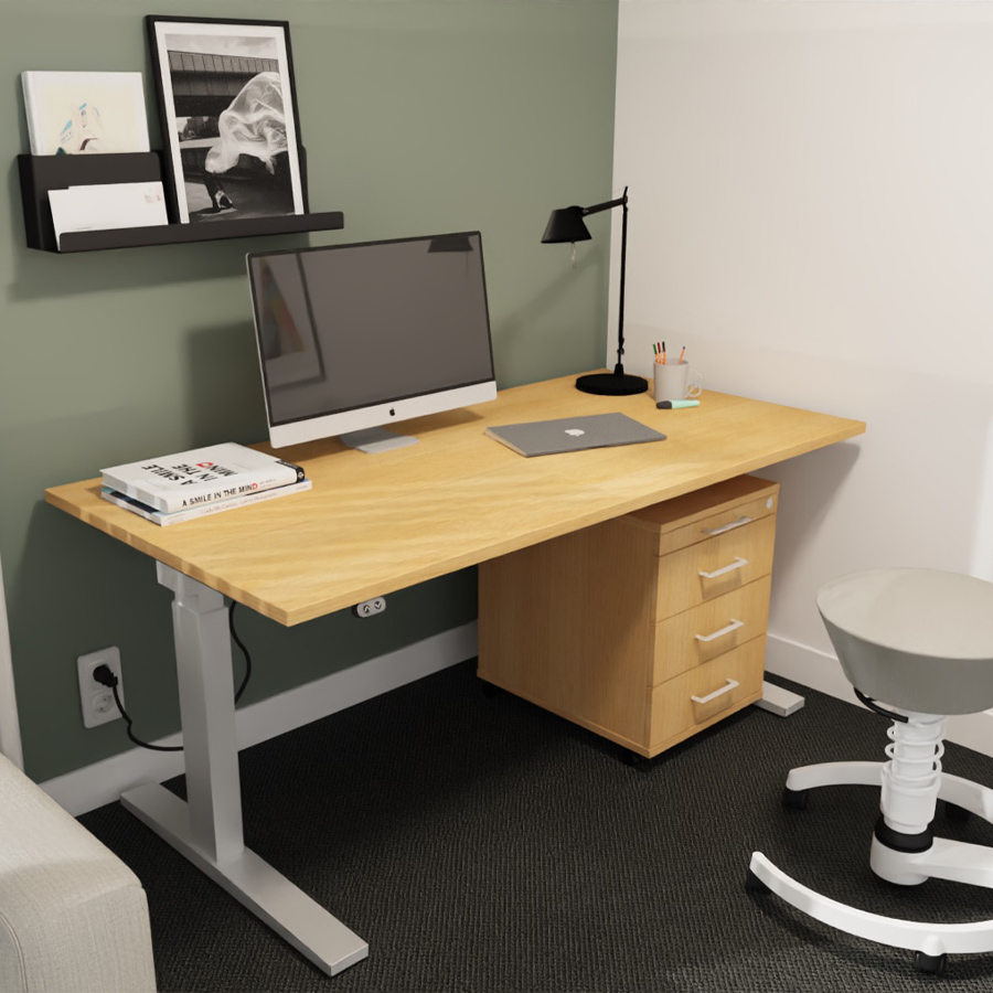 RWH Action Schreibtisch elektrisch verstellbar - Eiche hell-silber - Container