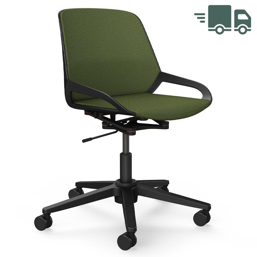 Aeris Numo Task schwarz - Fußkreuz mit Rollen - Sitz- u. Rückenpolster Cura farngrün