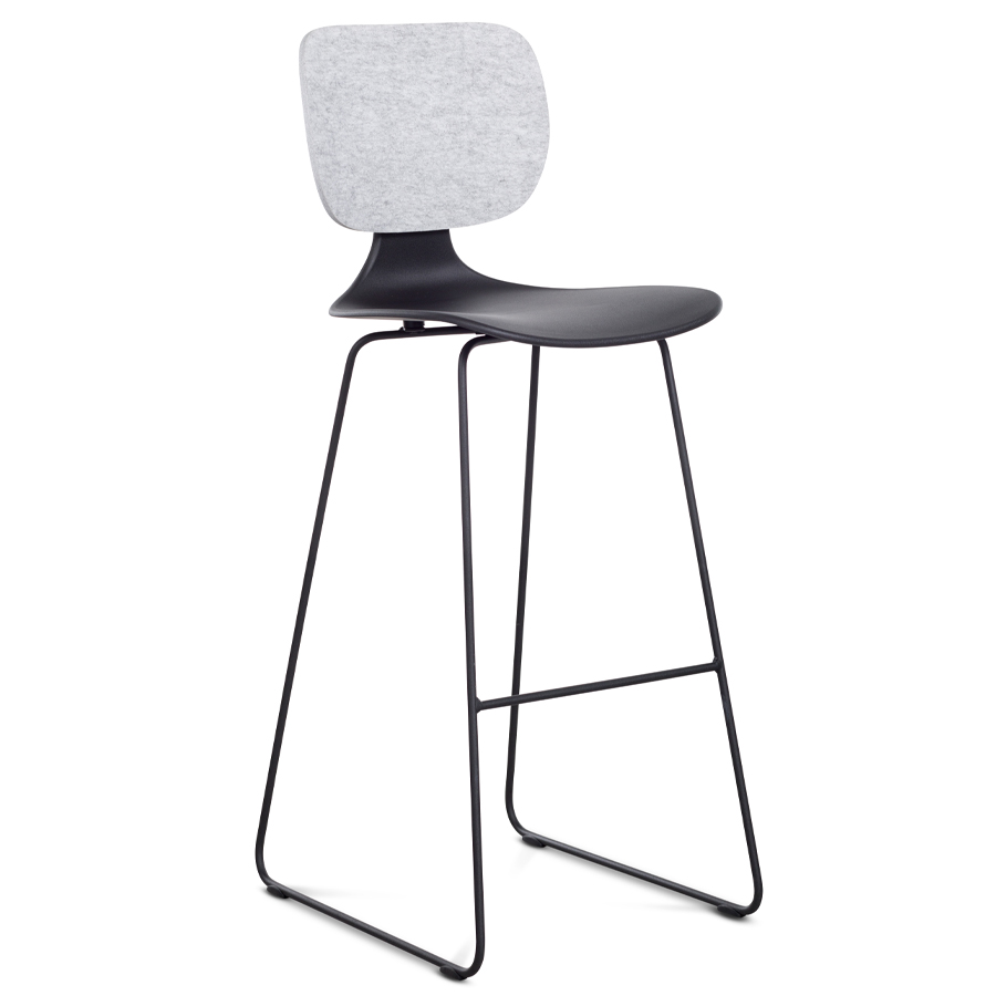 Klöber CoMeet steel (com55h) - Sitzhöhe 76 cm - Kunststoffschale schwarz - Rücken Filz hellgrau - Kufengestell schwarz