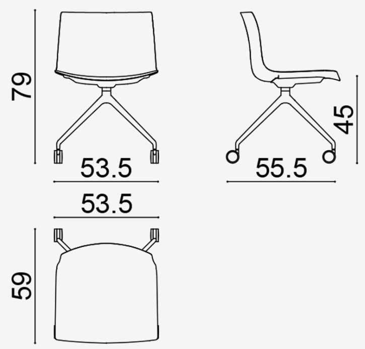 Arper-Catifa-Carta-Abmessungen-Sternfuss-auf-Rollen