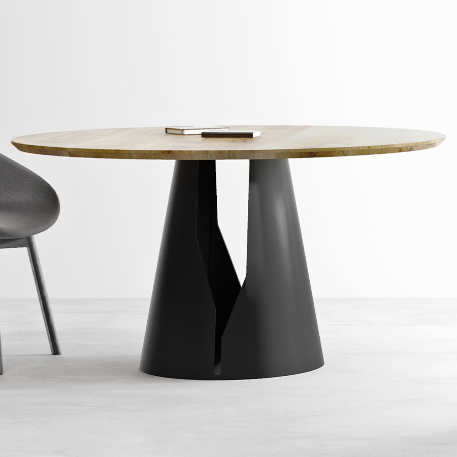 Trebord Mono Tisch rund, Tischplatte Eiche, Gestell schwarz