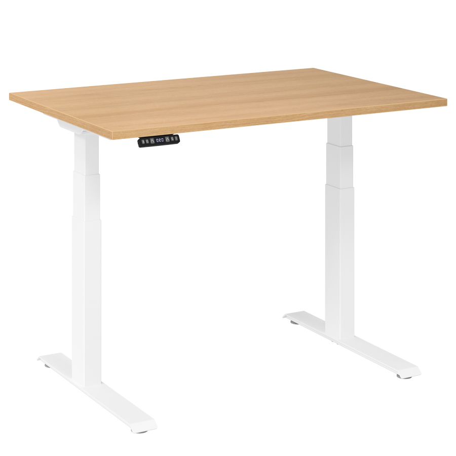 RWH RAPID Schreibtisch elektrisch verstellbar - Tischplatte Eiche - Gestell weiß - 120x60